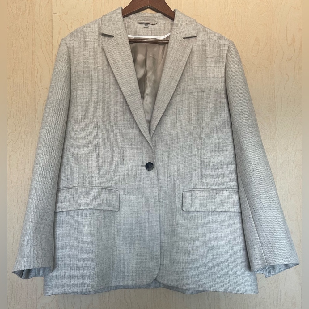 COS DRAPED-SLEEVE MÉLANGE WOOL BLAZER - CREAM MÉLANGE